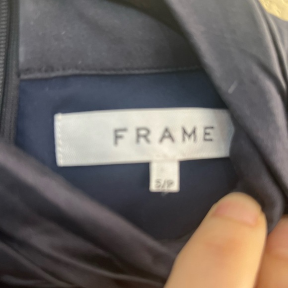 FRAME Denim Felicity Silk Mock Neck Keyhole Button Front Blouse Top Navy Sz S - Picture 6 of 12